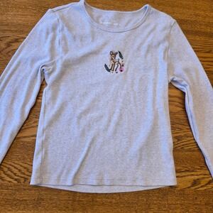 Aeropostle Seriously Soft Baby Tee Gray Long Sleeve Deer‎ Floral Embroidery Top